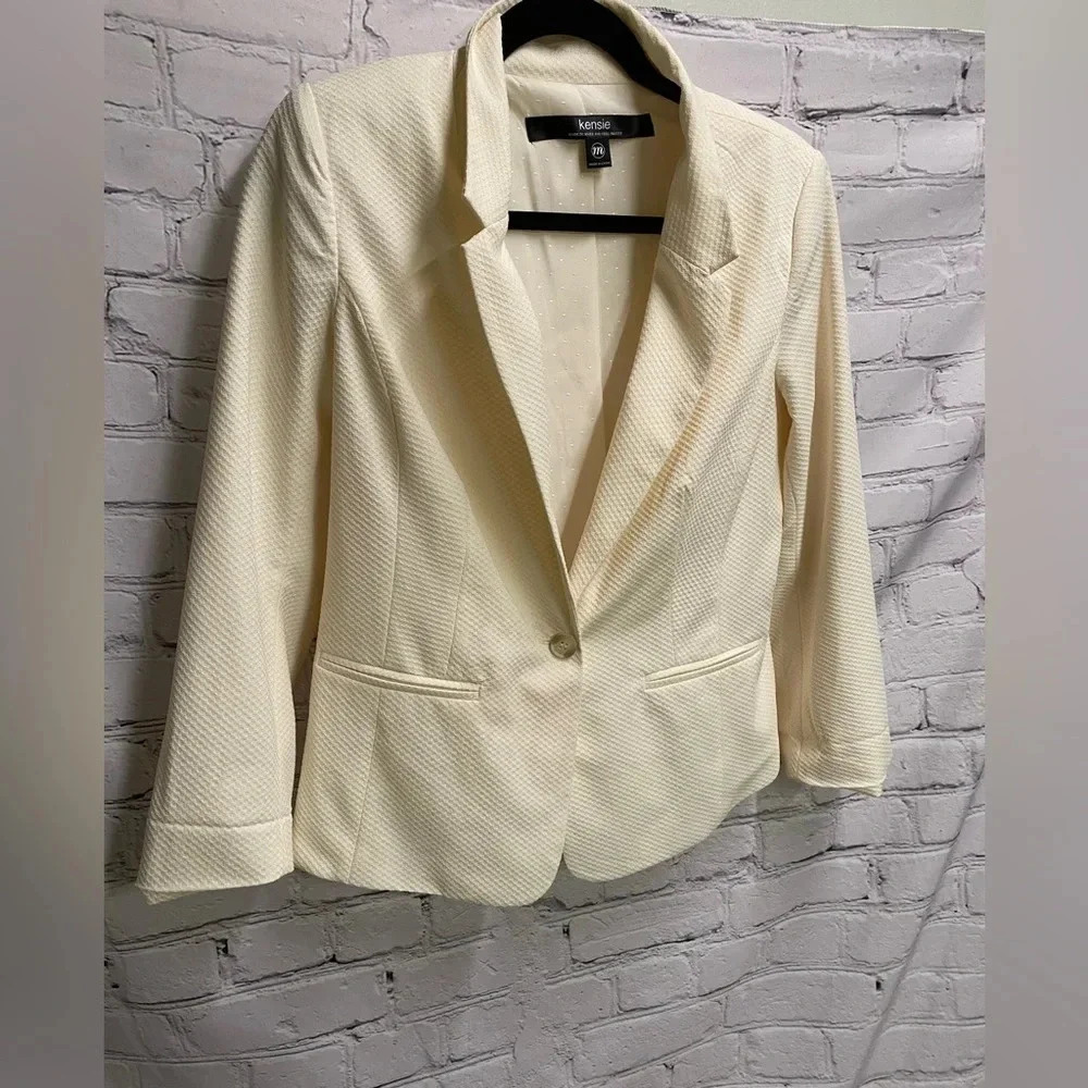 5/$20 KENSIE Cream Textured Blazer Jacket‎ Wmns Sz M Office Siren Corpcore GUC - Picture 2 of 7
